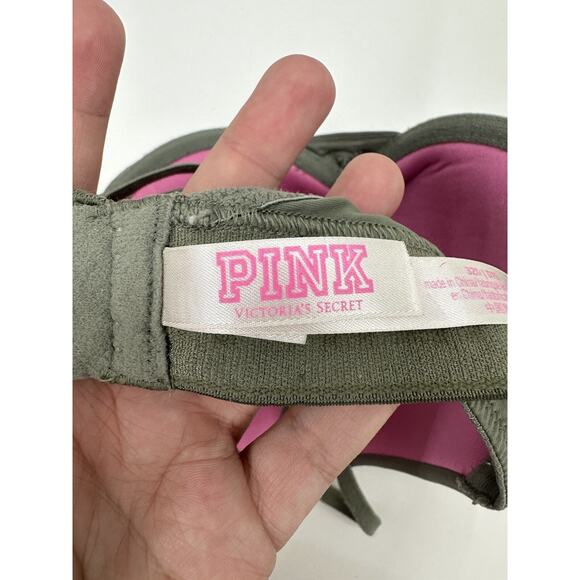 PINK Womens Bra Size 32D Wear Everywhere Push Up Green Logo Band Adjustable - Picture 3 of 8